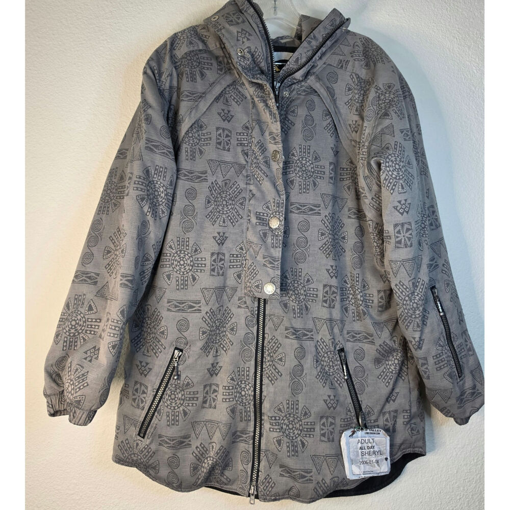 Vintage Nils Made in USA Snow Ski Boarding Jacket Tribal Print Detachable Hood